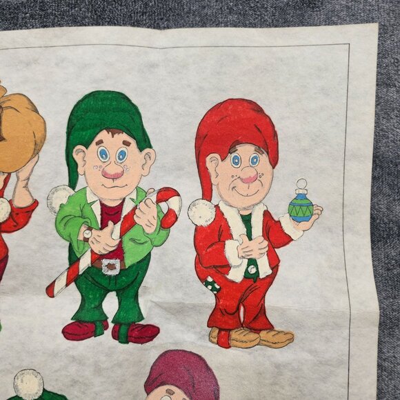 Vintage Santa's Elves Cut out Painted Fabric 16x20 made & Printed USA Christmas - Picture 6 of 10